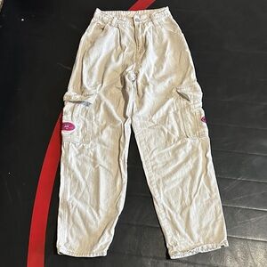 SHEIN Cream Cargo Pants with Pink Accents